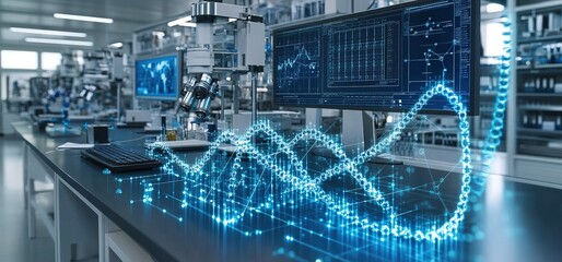 Naklejka premium Laboratory environment showcasing advanced technology for research and data analysis in a modern facility
