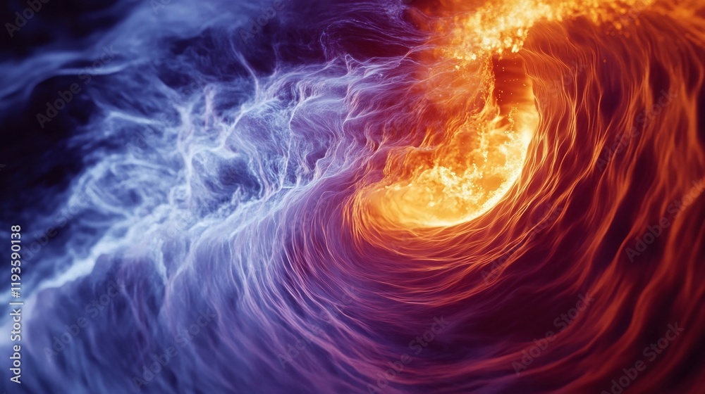 Wall mural Fluid dynamics turbulence patterns visualized with heat transfer and plasma reaction effects in highenergy systems