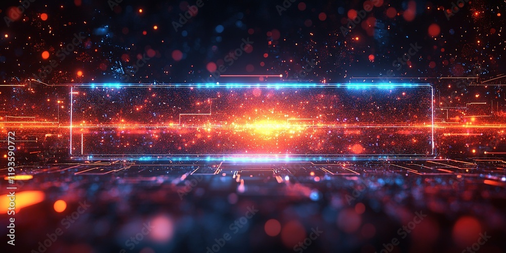 Poster vibrant digital abstract representation showcasing dynamic light patterns and bright colors in a fut