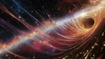 Cosmic strings stretched across multiverse visualizations intersecting spacetime curvature theoretical wormhole concepts in a dynamic cosmological context