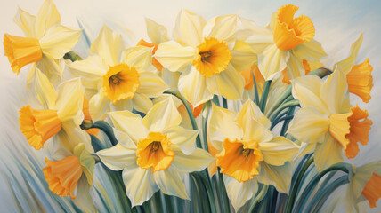 Illustration of yellow daffodils in springtime