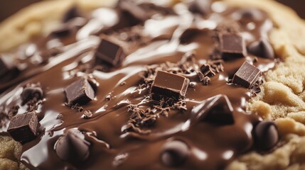 Close-up of gooey chocolate chip cookie with melted chocolate chunks