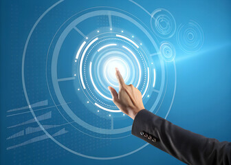hand pushing button on a interface