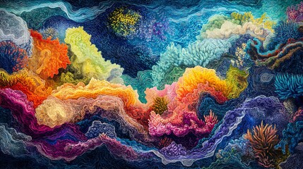 Naklejka premium Vibrant Coral Reef Abstract Underwater Art