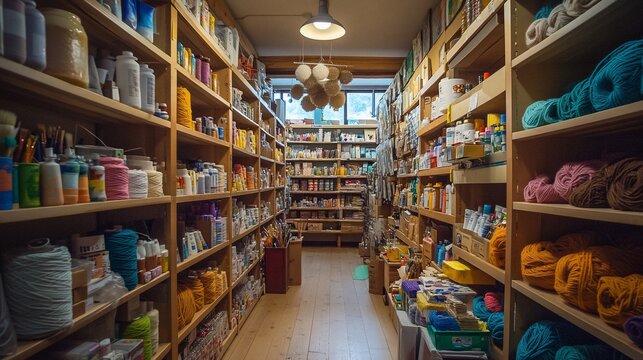 Well Stocked Craft Supply Store Aisles Abundant With Materials