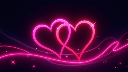 Two glowing pink neon hearts intertwined with sparkling highlights on a dark background, symbolizing love, romance, and connection. Perfect for Valentine's Day or romantic themes.