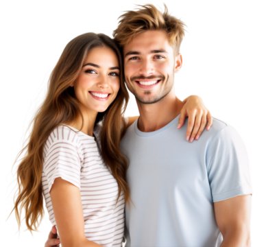 Cheerful Young Couple Embracing and Smiling, Radiating Love and Happiness, Isolated on a Transparent Background
