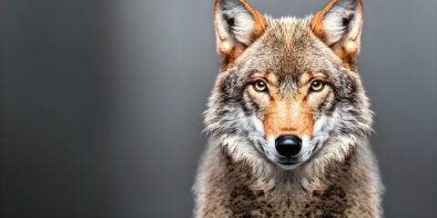Obraz premium A close-up of a coyote's face, showcasing its sharp features and expressive eyes against a blurred background. Concept Coyote Portrait, Nature Photography, Wildlife Close-Up, Expressive Eyes