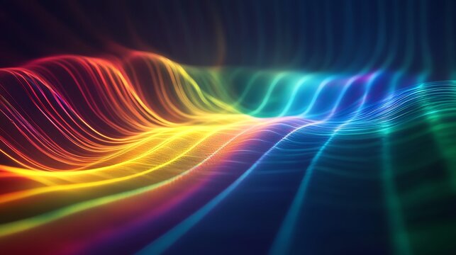 Light wave bending through refraction diffraction patterns creating vibrant spectrometry visuals