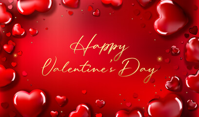 Celebrate love with a vibrant Valentine’s Day design featuring red hearts and warm greetings © homeganko