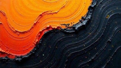 abstract colorful background of orange and black flowers. art painting, oil or acrylic brush strokes