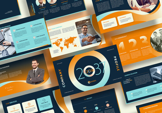 Company Profile Presentation Layout with Colorful Accents
