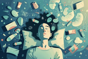 Dreamer surrounded by nighttime objects