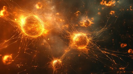 Quantum AI neural network represented as luminous energy webs floating against a dark, futuristic background