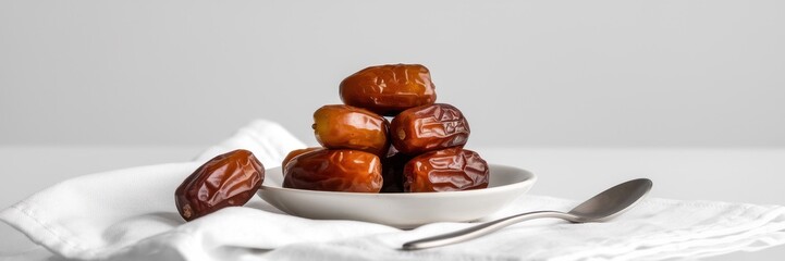 Sweet Dates Arranged In A Small White Bowl