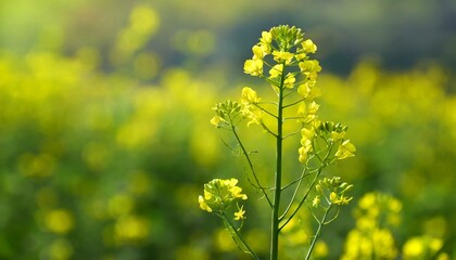 Obraz premium yellow mustard flowers, field of mustard flowers, mustard, blossoms of oilseed, green yellow plants, yellow blossoms, blurred background