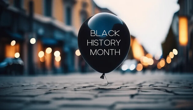 Black History Month. Black ballloon floating in the air. 
