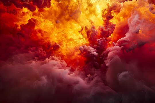 Abstract swirling red and orange ink in water