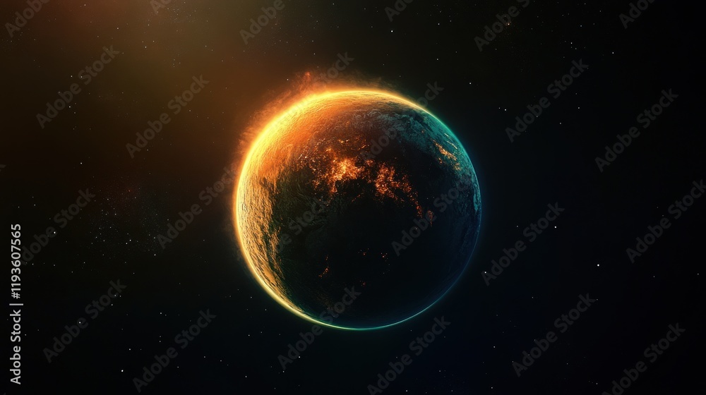 Canvas Prints fiery celestial orb: a glowing planet in the vastness of space