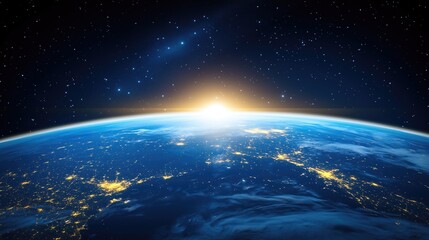 Fototapeta premium Stunning View of Earth from Space During Sunrise with City Lights