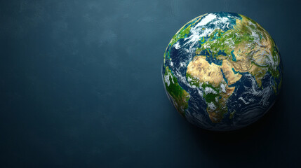 Fototapeta premium Our Blue Planet: A 3D rendering of planet earth with its continents, oceans, and clouds stands out against a rich dark blue background.