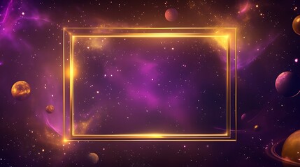 Obraz premium Golden Frame Encircling Cosmic Nebula and Planets