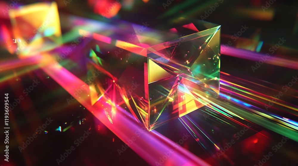 Wall mural refraction diffraction effects within prisms paired with colorful spectrometry visuals and represent