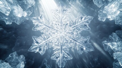 A fractal of icy crystalline textures forming endless symmetrical snowflake patterns