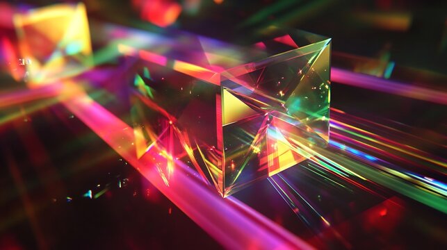 Refraction diffraction effects within prisms paired with colorful spectrometry visuals and representations of optical physics principles