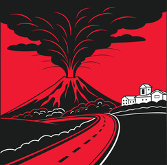 the-volcano-erupted-on-the-road-and-scattered-fire