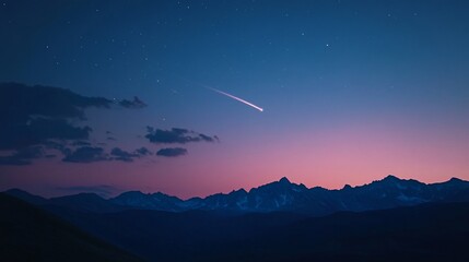 Night Sky Meteor Over Silhouetted Mountain Range