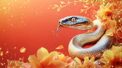 A Golden Snake Among Orange Blossoms, a Stunning Visual.