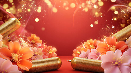Festive Floral Arrangement with Gold Ornaments and Sparkler Effect