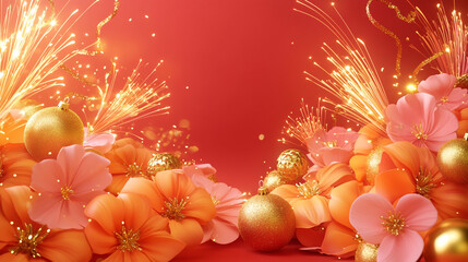 Festive Floral Arrangement with Gold Ornaments and Sparkler Effect