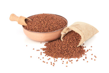 Raw buckwheat on white