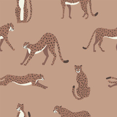 Cheetah big cat exotic seamless pattern - Mocha Mousse - hand drawn vector illustration
