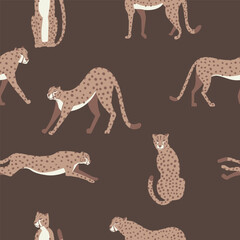 Cheetah big cat exotic seamless pattern - Mocha Mousse - hand drawn vector illustration