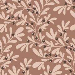 Large Floral and Berry Branches - Mocha Mousse - Brown Light Dark - Geometric Simple