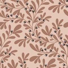 Big Floral and Berry Branches - Mocha Mousse - Minimalist - brown cream