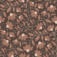 Big Boho Daisy - Mocha Mousse - Hand Drawn Brown Flowers on Dark - Trailing Floral