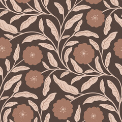 Bold Botanical Blooms on Dark brown Pattern