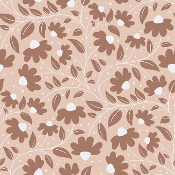 Big Boho Daisy - Mocha Mousse - Hand Drawn Brown Flowers - Light Background