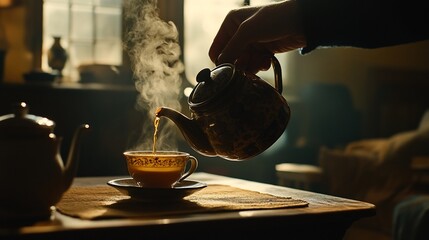 A Person Pouring Tea Into A Delicate Cup