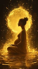 Obraz premium a pregnant woman meditating in lotus position, embracing nature's harmony.