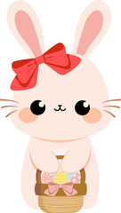 Easter bunny holding egg basket wearing red bow isolated vector design element