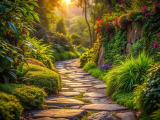 Obraz premium Minimalist Cozy Stone Pathway Leading to Mystery, Serene Garden Path