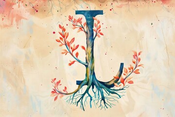 Artistic tree letter l with roots