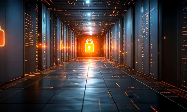 Secure Server Room: Data Center Security, Cyber Protection, Network Safety - 4K Animation