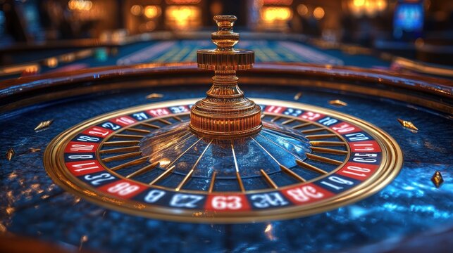 Close-up view of a roulette table in a vibrant casino, with colorful chips and a lively atmosphere