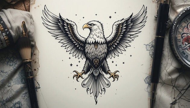 Classic American Traditional Eagle Tattoo Design &ndash; Bold and Timeless Ink Flash